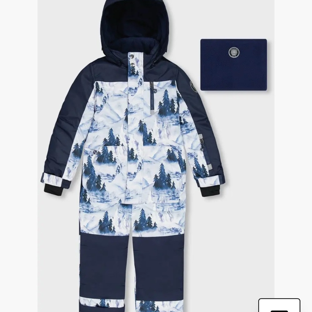 Little Boy's One Piece Snowsuit Navy Blue Watercolor Pine Print
Deux par Deux